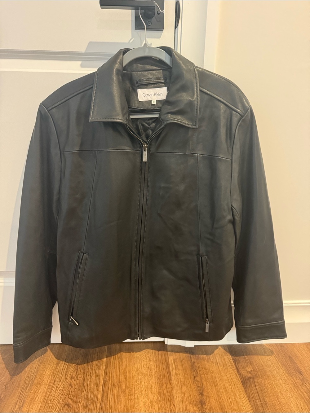 Calvin Klein Black Leather Bomber Jacket